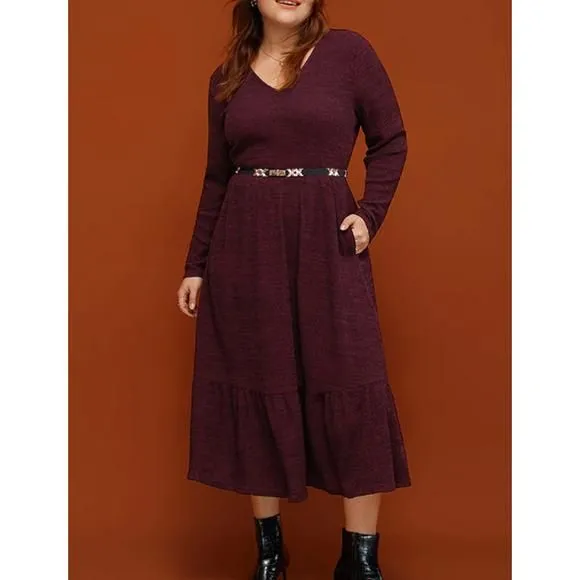 Bloomchic Solid V Neck Pocket Rib Knit Ruffle Hem Dress Burgundy Size 30 6X  NWT  Whatnot: Shop, Sell, Connect