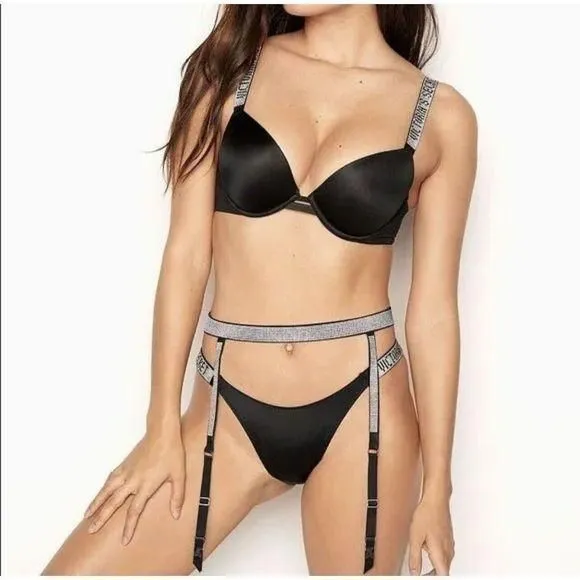 Sexy XS SMALL Victoria's Secret black shine strap bling garter belt. New   Whatnot: Shop, Sell, Connect