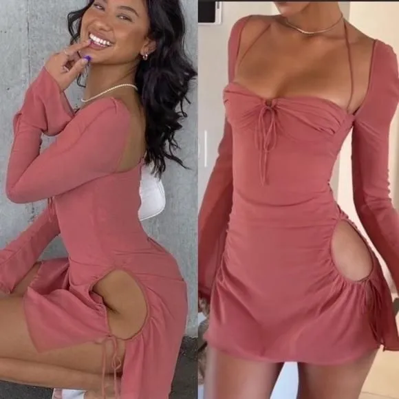 HOUSE OF CB 'Baby 'Pink Chiffon Cutout Halter Mini Dress/Size XS Plus Cup  NWOT  Whatnot: Shop, Sell, Connect