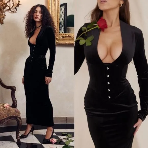House of CB Arabella Black Velvet Corset Maxi Dress in Black NWOT size M   Whatnot: Shop, Sell, Connect