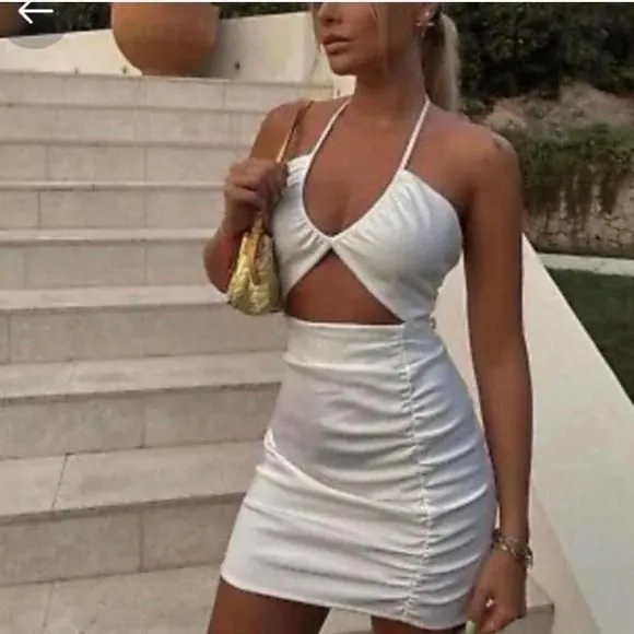 Zara White Cut Out Ruched Halter Mini Dress  Whatnot: Shop, Sell, Connect