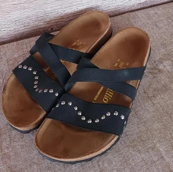 NEW Papillio Birkenstocks Cosma stretch wave black metal studs