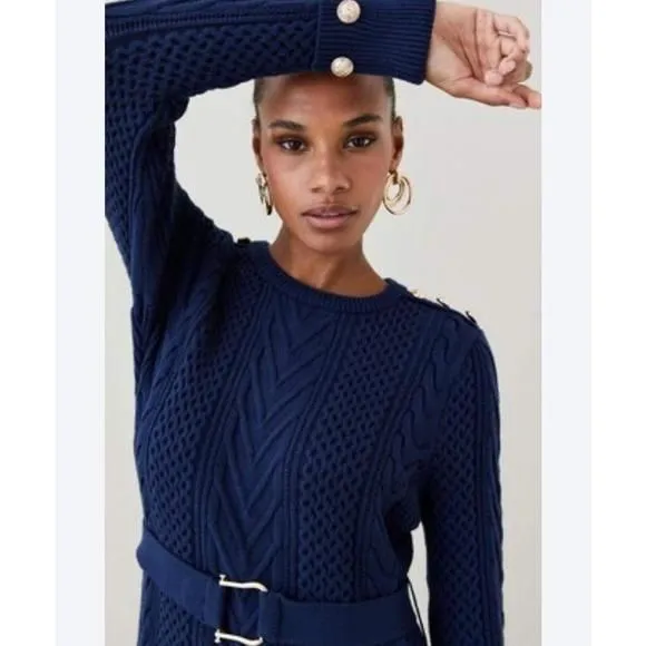 Karen Millen Womens Military Cable Knit Column Midaxi Dress - Blue - Size S