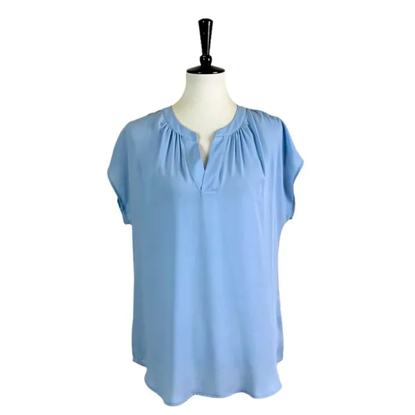 Roz & Ali Dressbarn Women’s Blouse V-neck Pleat Popover Light Blue Size ...