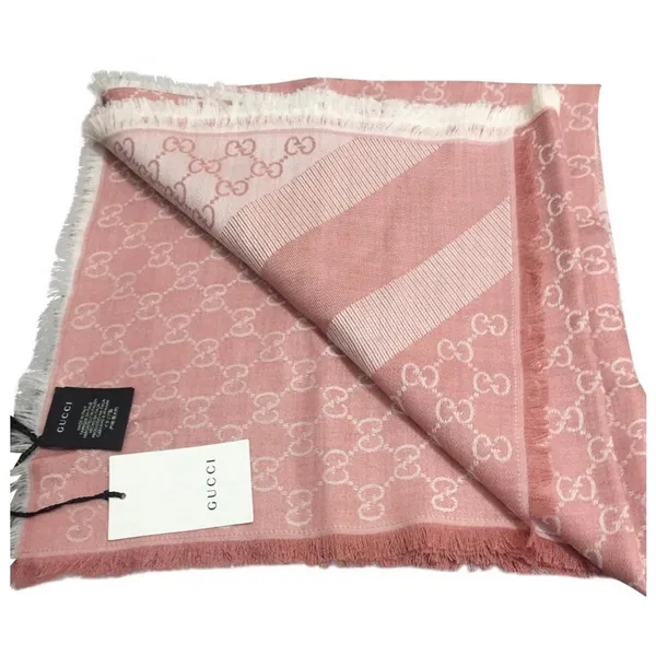 BNWT*Gucci Scarf Pink GG Pattern Extra Large 55" Square Wool Silk