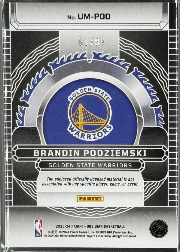 2023-24 Panini Obsidian #UM-POD Brandin Podziemski Unbreakable ...