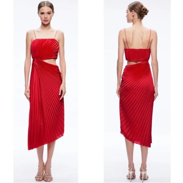 fayeth cut out asymmetrical hem midi dress $595 ALICE+OLIVIA FAYETH CUT OUT ASYMMETRICAL HEM MIDI DRESS size 4