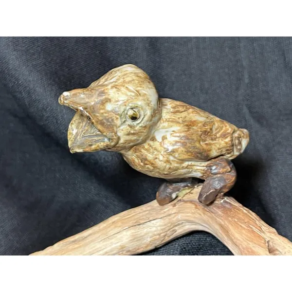 Old Vintage Art Pottery Bird Statue Signed Art Sculpture on a Wood ...