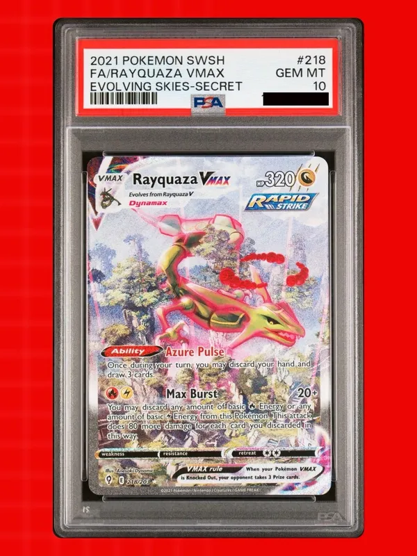 2021 POKEMON SWSH FA/RAYQUAZA VMAX EVOLVING SKIES-SECRET PSA #218