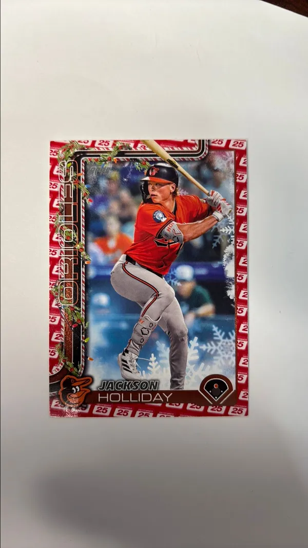Jackson Holliday 2025 Topps Holiday December Red 25th Parallel SSP