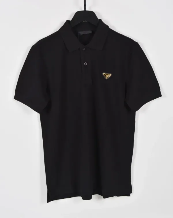 Prada Men's Polo T-Shirt S | Black | Triangle Logo | Regular Fit