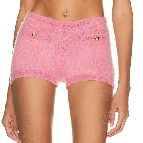 Runway Miu Miu Boucle Logo Shorts in Pink Virgin Wool Size