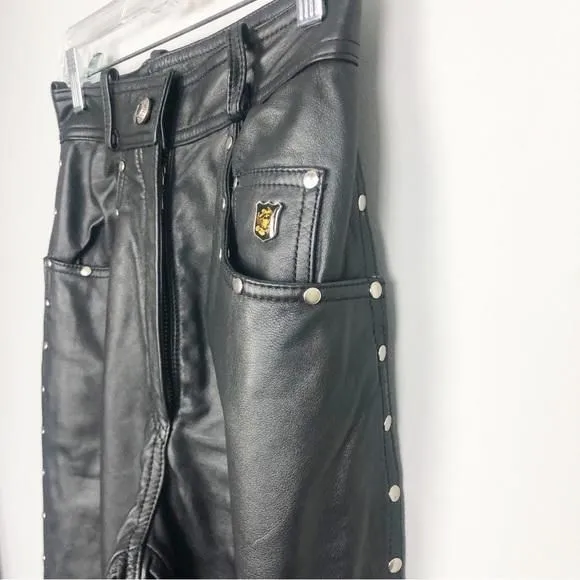 HARLEY DAVIDSON | Straight Leg Black Leather Pants Studded