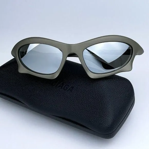 NEW Balenciaga BB0229S 002 Gunmetal Grey Mirror Bat Rectangle