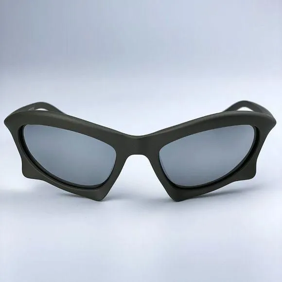 NEW Balenciaga BB0229S 002 Gunmetal Grey Mirror Bat Rectangle