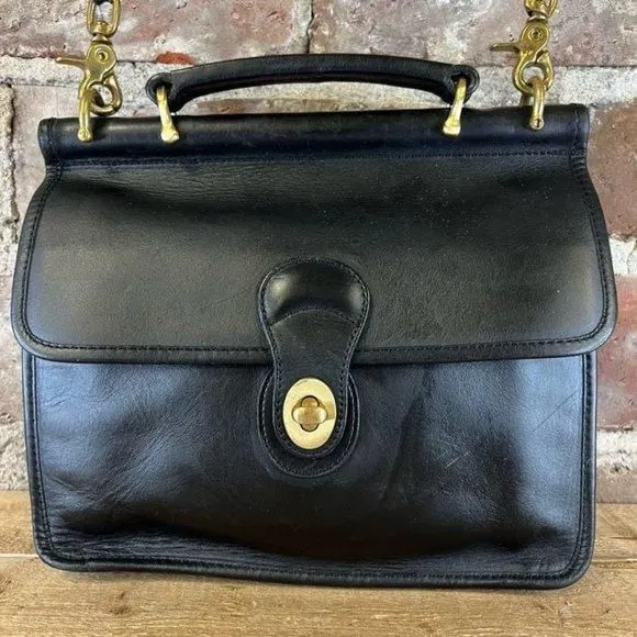 バッグ COACH Vintage Leather Black Shoulder Bag Vintage 1998 Black Coach Court Bag Black Leather Shoulder Bag