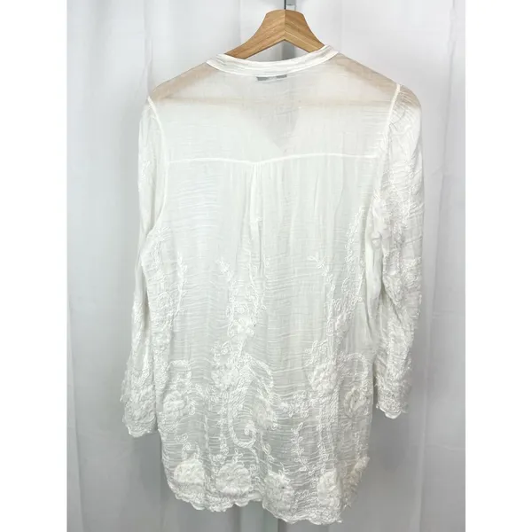 TEMPO Paris Silk Cotton Embroidered Blouse Pleated Button Up Shirt ...