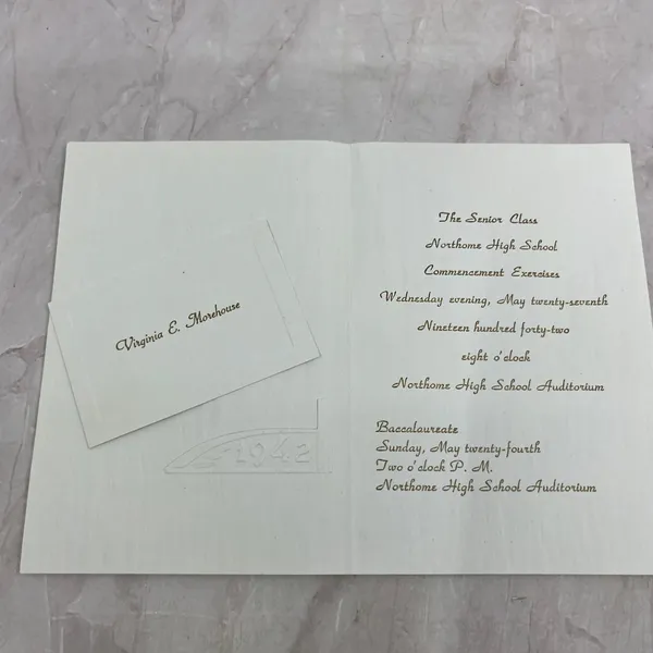 1942 Northome High School Commencement Invitation Virginia E Morehouse